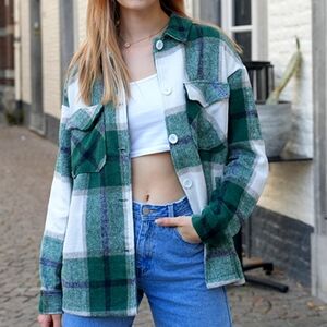 Zaful Green Plaid Shirt Jacket Size S